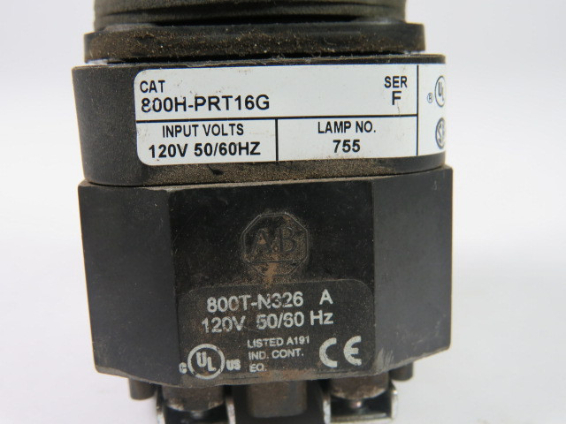 Allen-Bradley 800H-PRT16G Push Button 120VAC 50/60Hz Green Lens 1NO 1NC USED