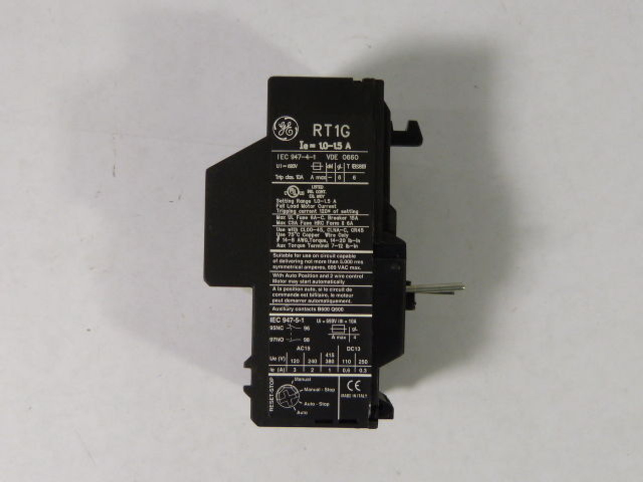 General Electric RT1G Overload Relay 1.0-1.5amp USED