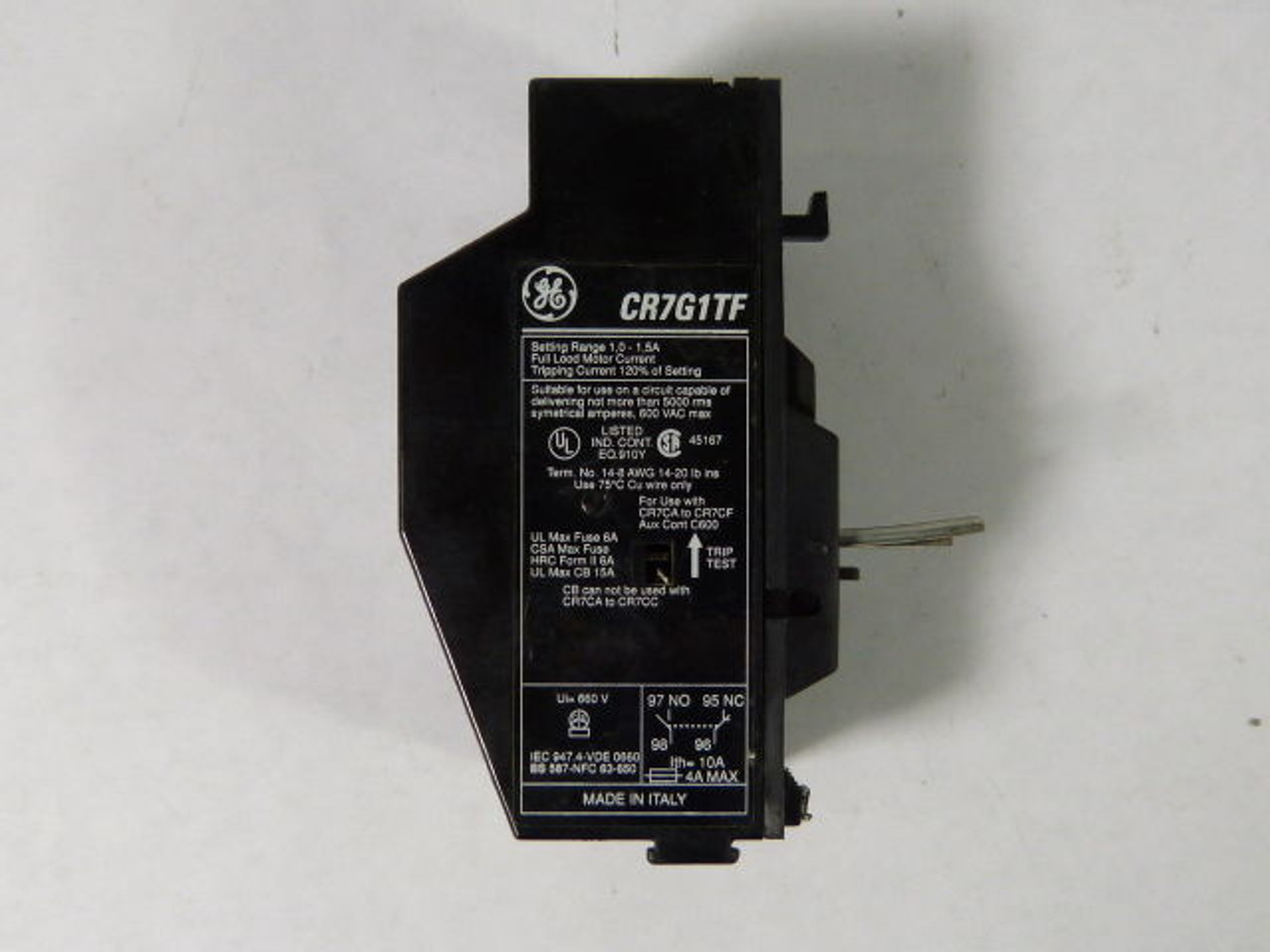 General Electric CR7G1TF Overload Relay 1.0-1.5amp USED