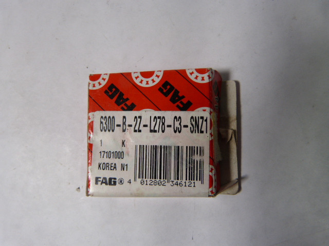 Fag 6300-B-2Z-L278-C3-SNZ1 Deep Groove Ball Bearing 35mmOD 10mmID 11mmW NEW