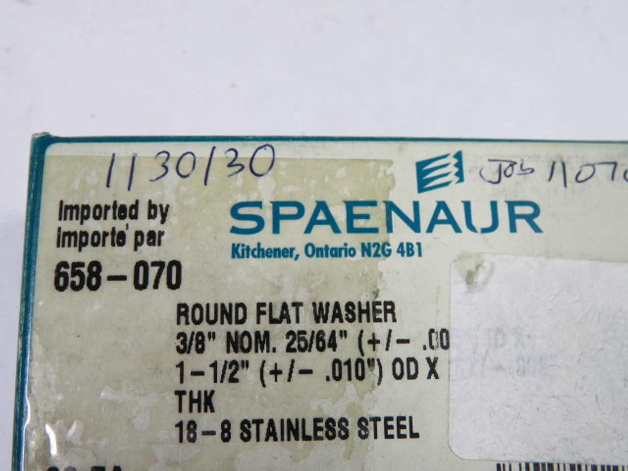 Spaenaur 658-070 Round Flat Washer 3/8" NOM .391" IDx 1.5" OD Box Of 20 ! NEW !