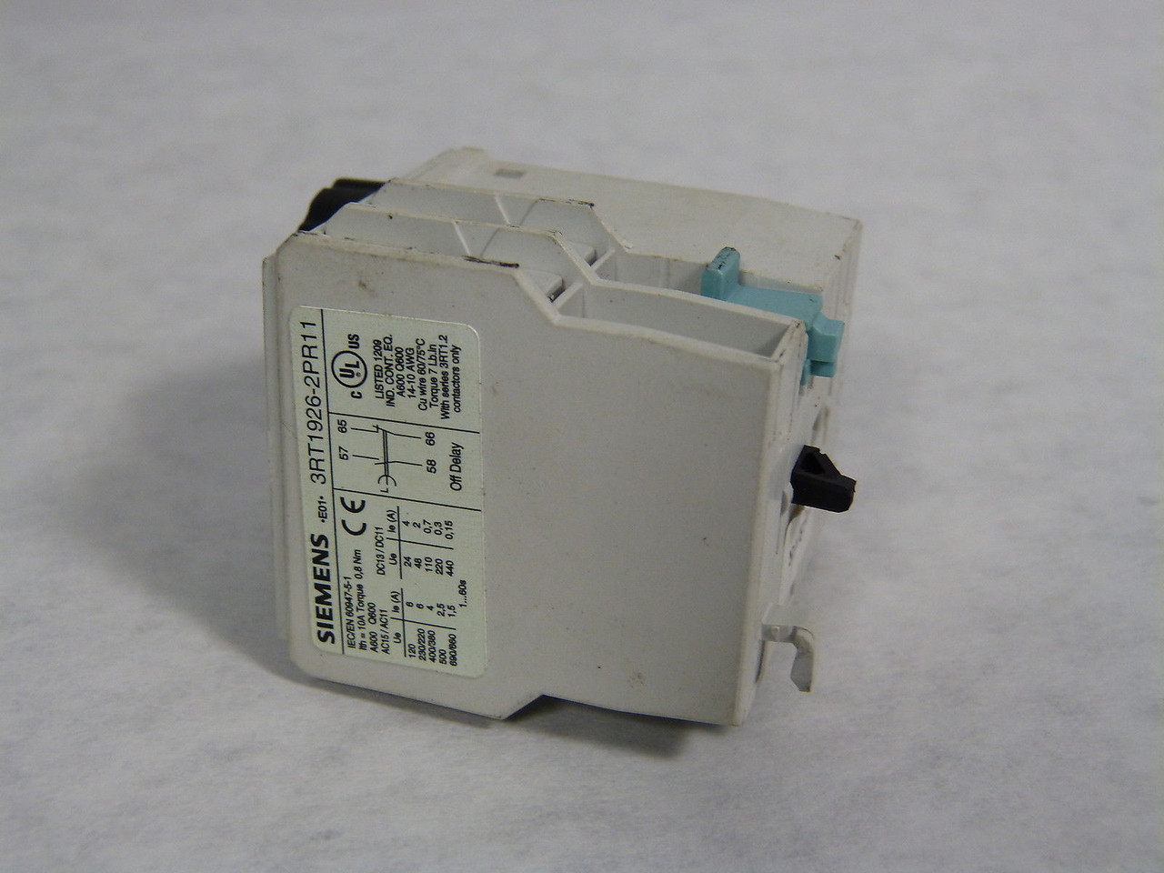 Siemens 3RT1926-2PR11 Pneumatic Timing Relay Block 1-60 Seconds USED