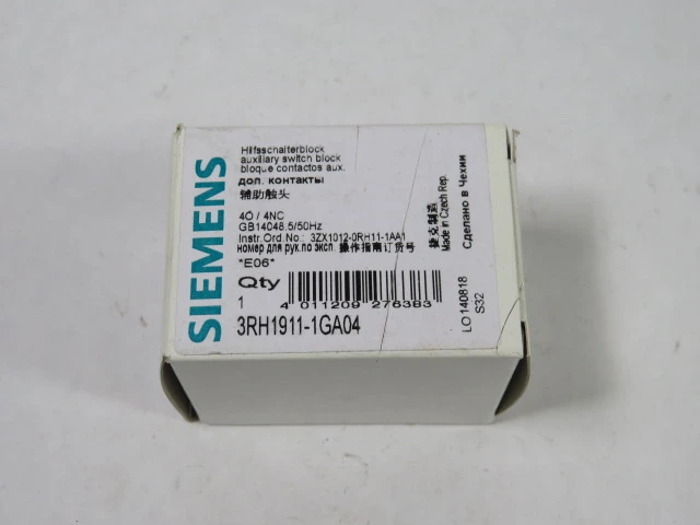Siemens 3RH1911-1GA04 Auxiliary Switch Block 4NC 10A 690V ! NEW !