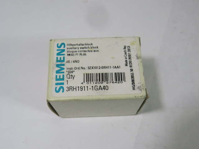 Siemens 3RH1911-1GA40 Auxiliary Switch Block 4NO 10A 690V ! NEW !