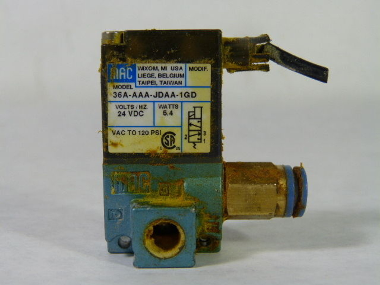 Mac Valves Inc 36A-AAA-JDAA-1GD Directional Solenoid Valve 5.4W 24VDC USED