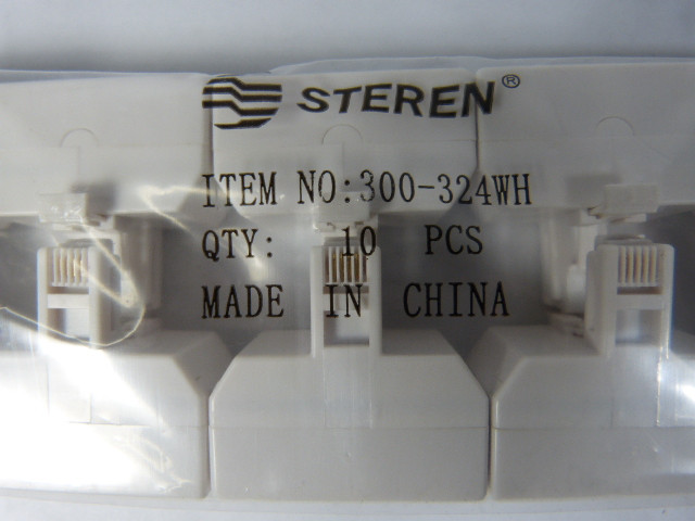 Steren 300-324WH Modular T Adapter 4Conducter Pack of 10pcs. ! NWB !