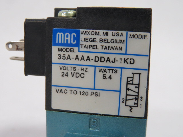 MAC 35A-AAA-DDAJ-1KD Solenoid Valve 24Vdc 5.4W *MISSING CONNECTOR* ! AS IS !
