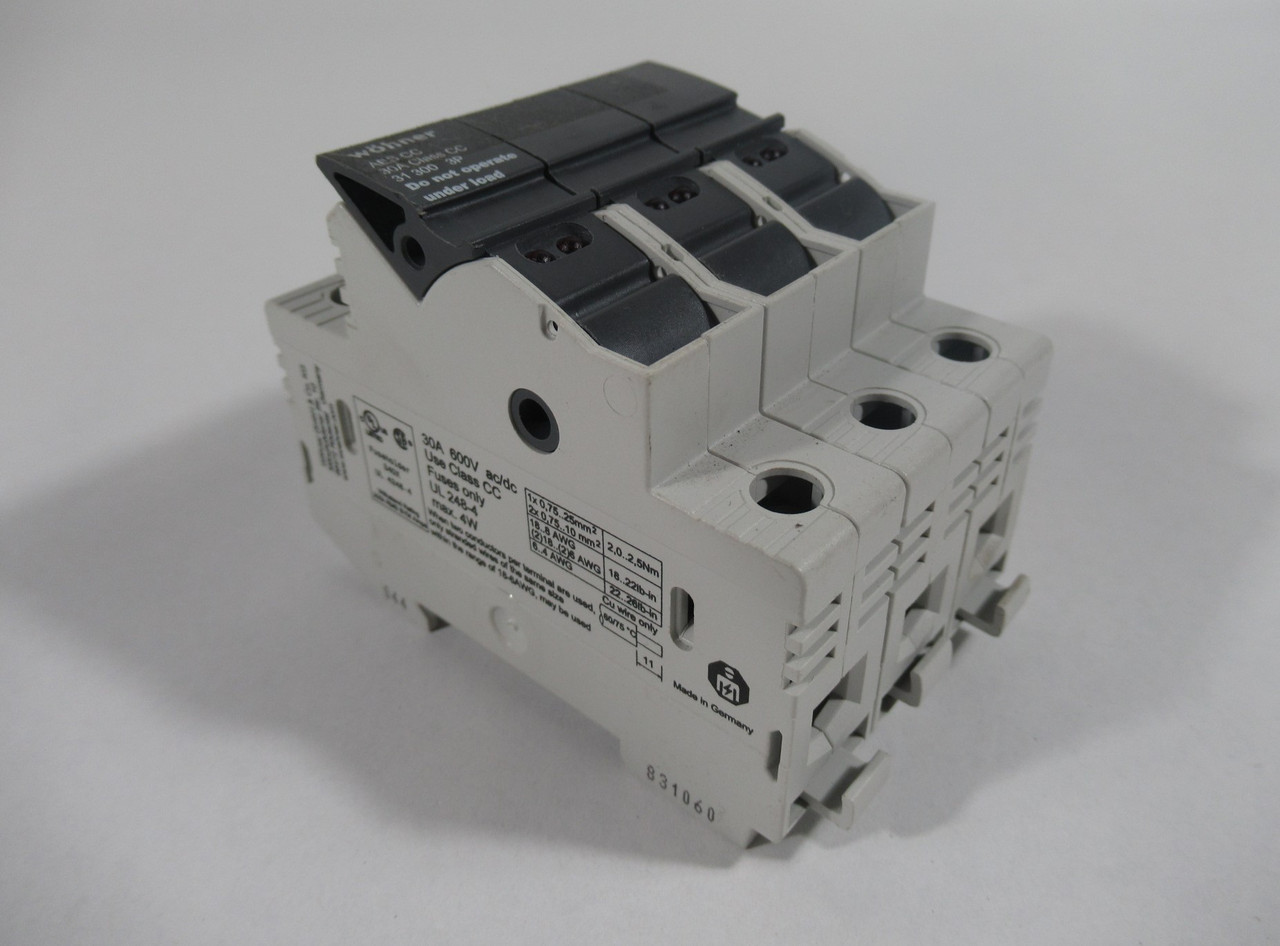 Wohner 31300 Fuse Holder 30A 3P 600V Max. 4W MISSING DIN MOUNT USED