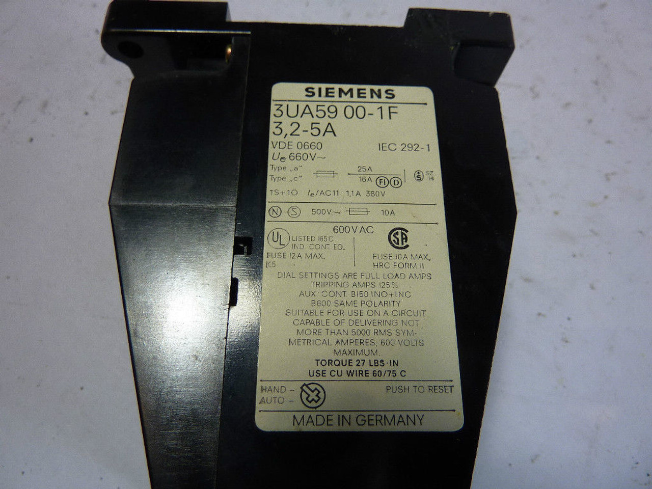 Siemens 3UA59-00-1F Overload Relay 3.5-5.6 Amp USED