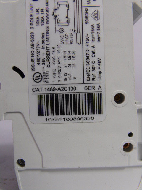 Allen-Bradley 1489-A2C130 Circuit Breaker 2 Pole 13 Amp USED