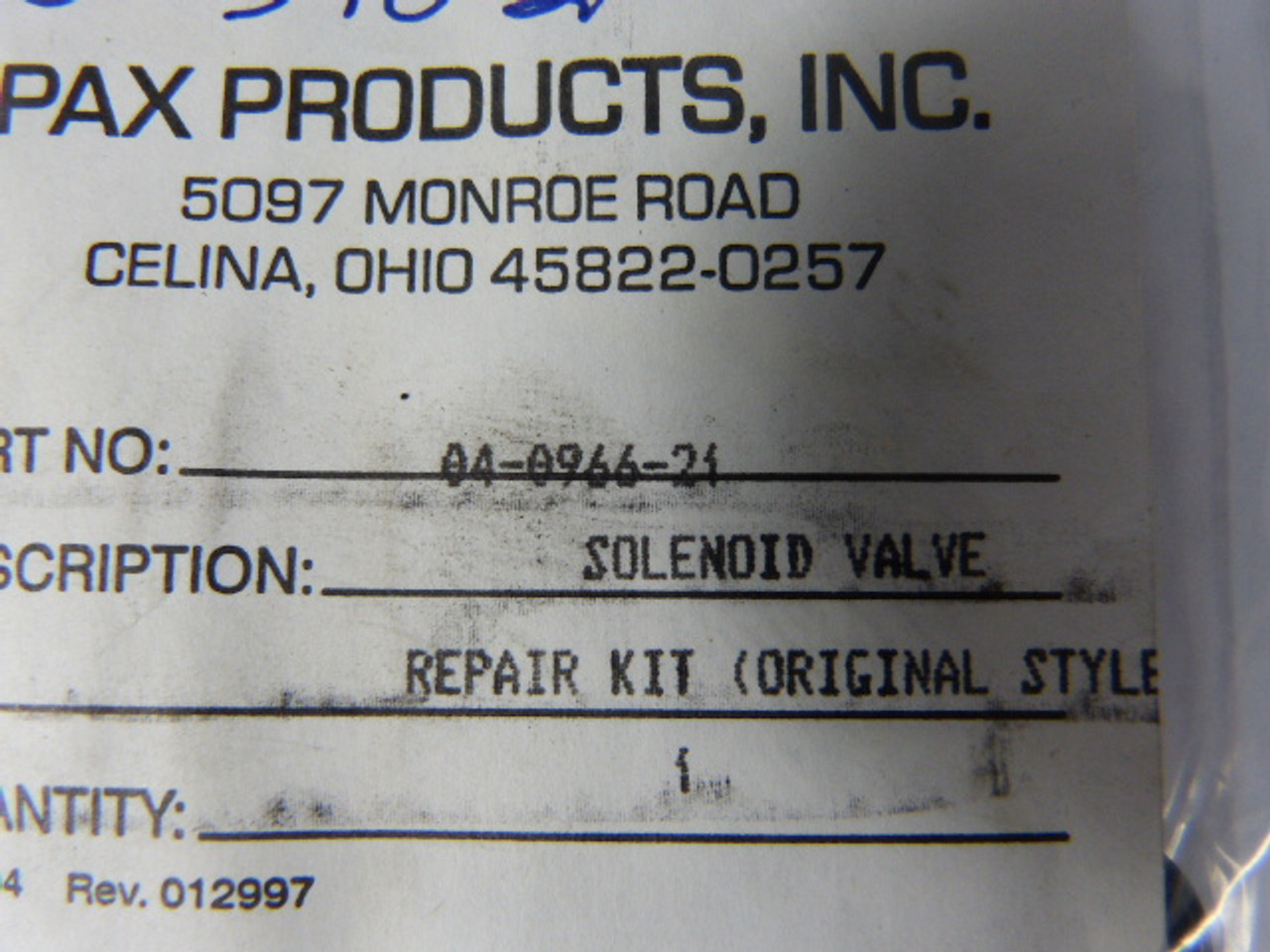 PAX 04-0966-21 Solenoid Valve Repair Kit ! NWB !