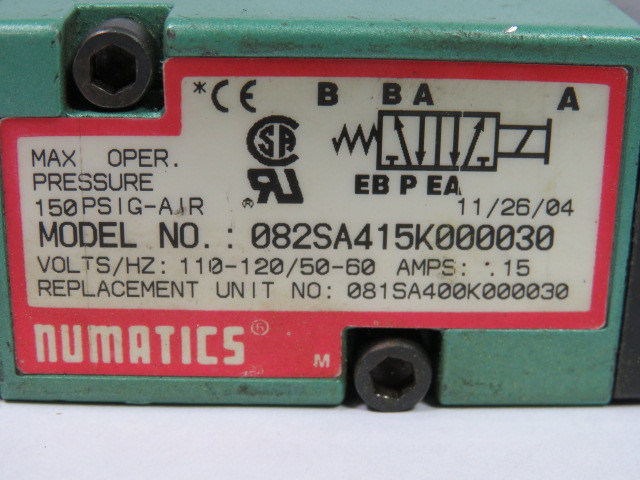 Numatics 082SA415K000030 Single Direct Solenoid Valve NO BASE USED