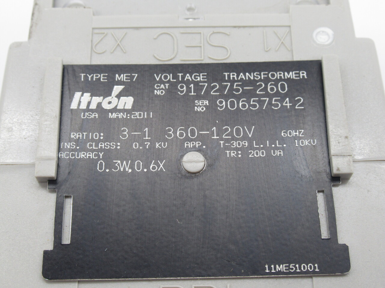 Itron 917275-260 Voltage Transformer ME7 200VA 360-120V 60Hz 0.7kV 3:1 USED