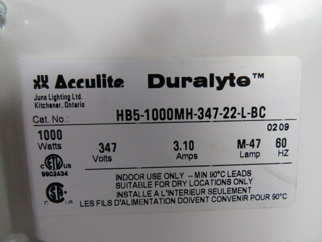 Acculite HB5-1000MH-347-22-L-BC High Performance Luminaire Base 100W ! AS IS !