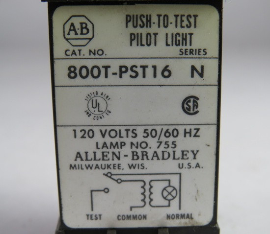 Allen-Bradley 800T-PST16W Series N Push-to-Test Pilot Light 120VAC White USED