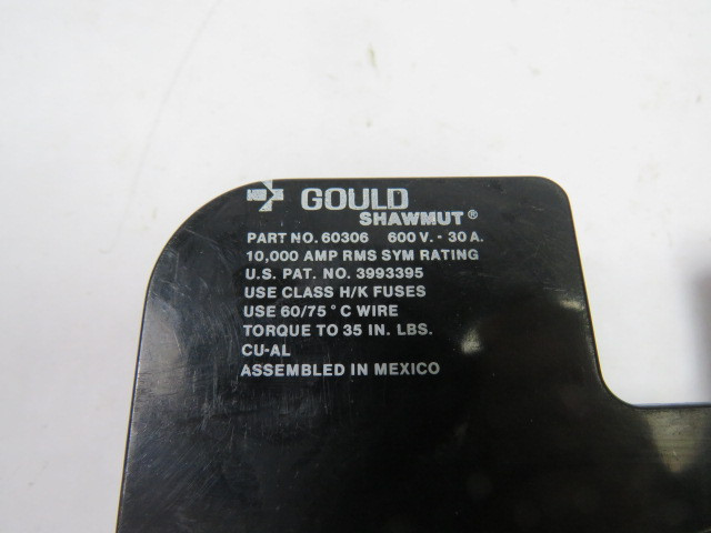 Gould Shawmut 60306 Fuse Block 30A 600V 1-Pole USED