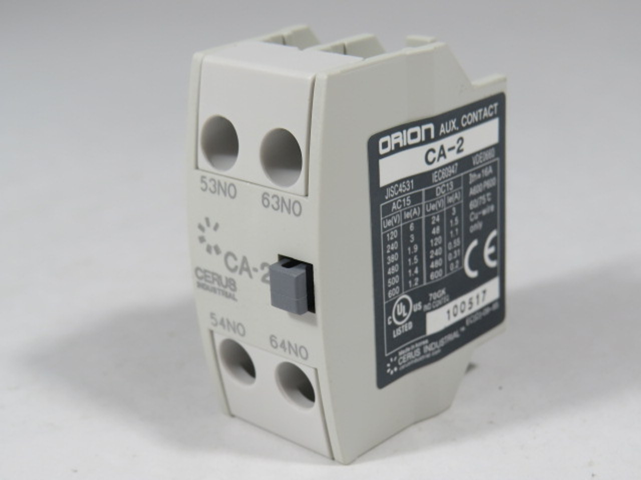 Cerus Orion CA-2 Top-Mount Auxiliary Contact 2NO NOP