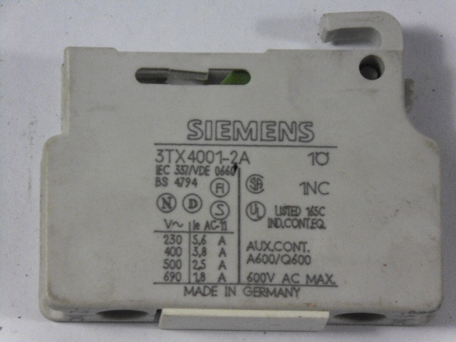 Siemens 3TX4001-2A Aux Contact Block USED
