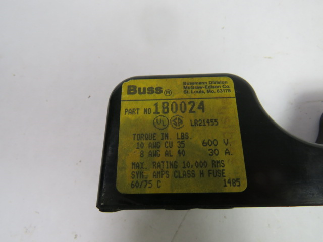 Bussmann 1B0024 Fuse Block 30A 600V 1-Pole USED