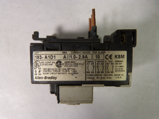 Allen-Bradley 193-A1D1 Series A Overload Relay 1-2.9amp USED