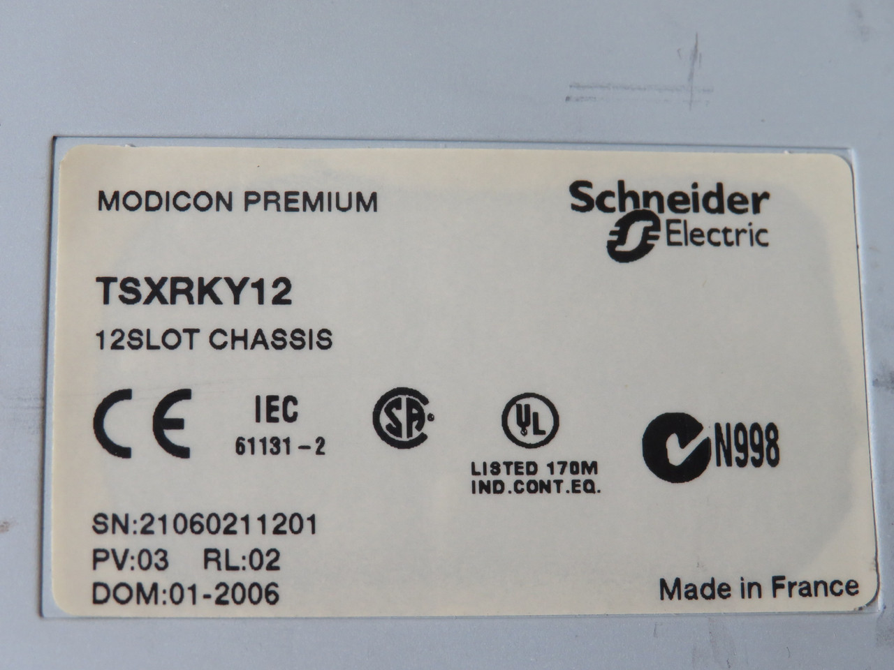 Schneider Electric TSXRKY12 Non-Extendable Modcom Chassis 12 Slot USED