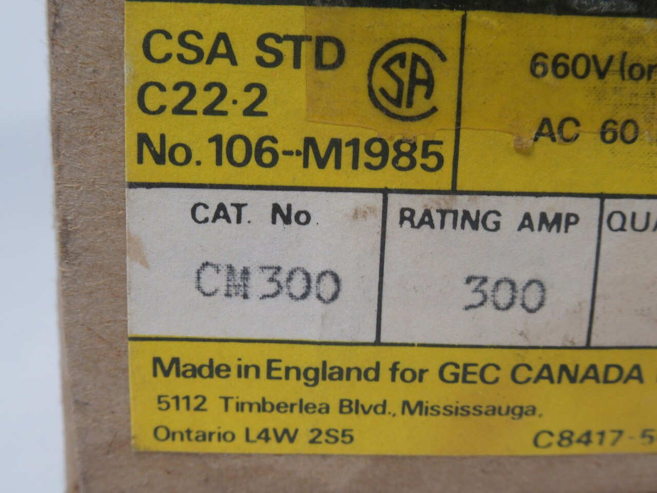 GEC CM300 HRC II C Fuse 300A 660V 60Hz *DAMAGED BOX/SHELF WEAR* NEW