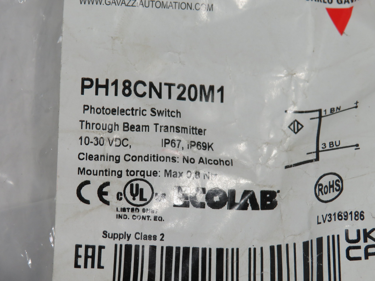 Carlo Gavazzi PH18CNT20M1 Photo Switch Through Beam Transmitter 10-30VDC 20m NWB