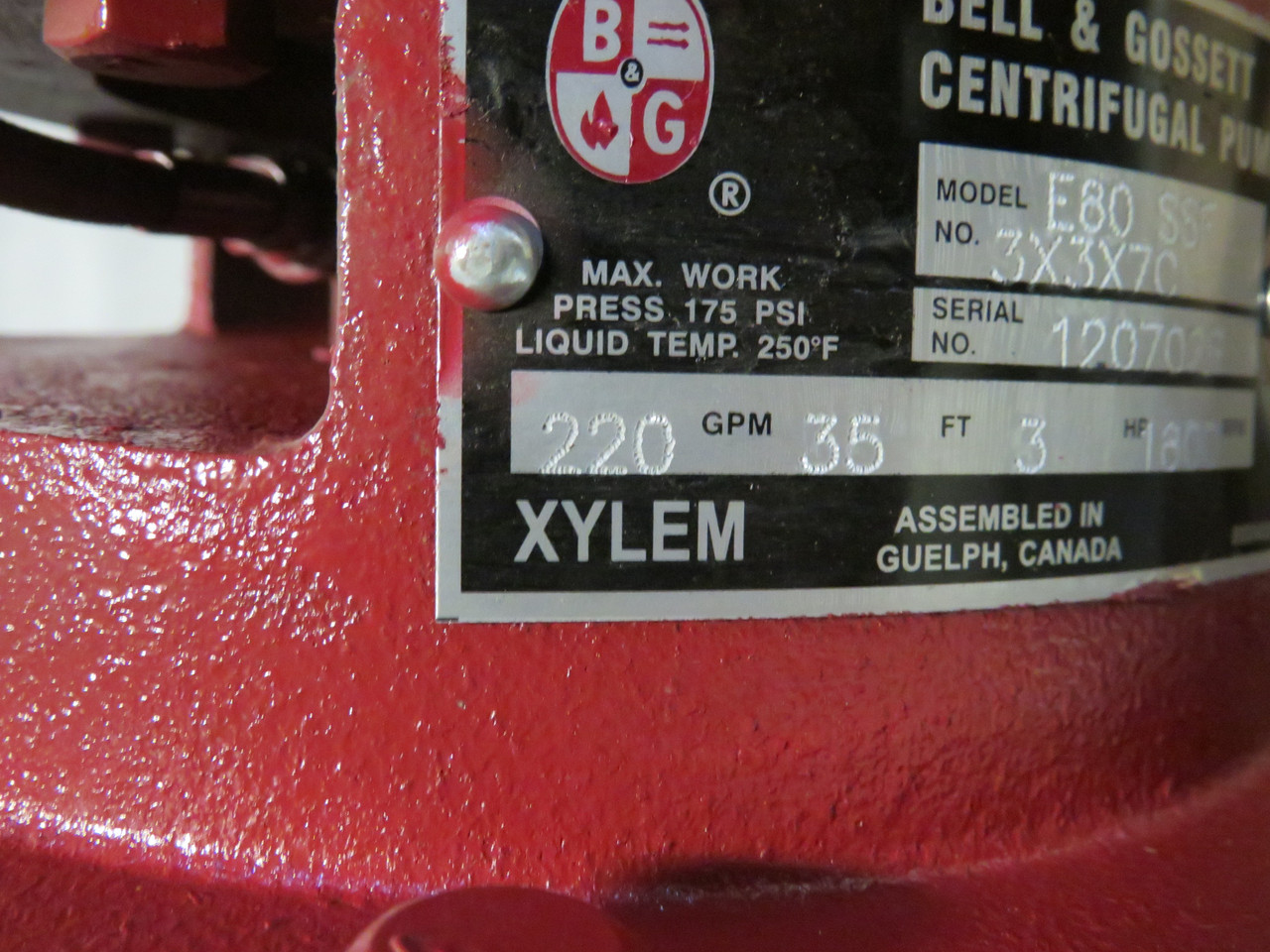 Bell & Gossett e80 3X3X7C Centrifugal Pump C/W Weg 3.0HP 1765RPM NEW