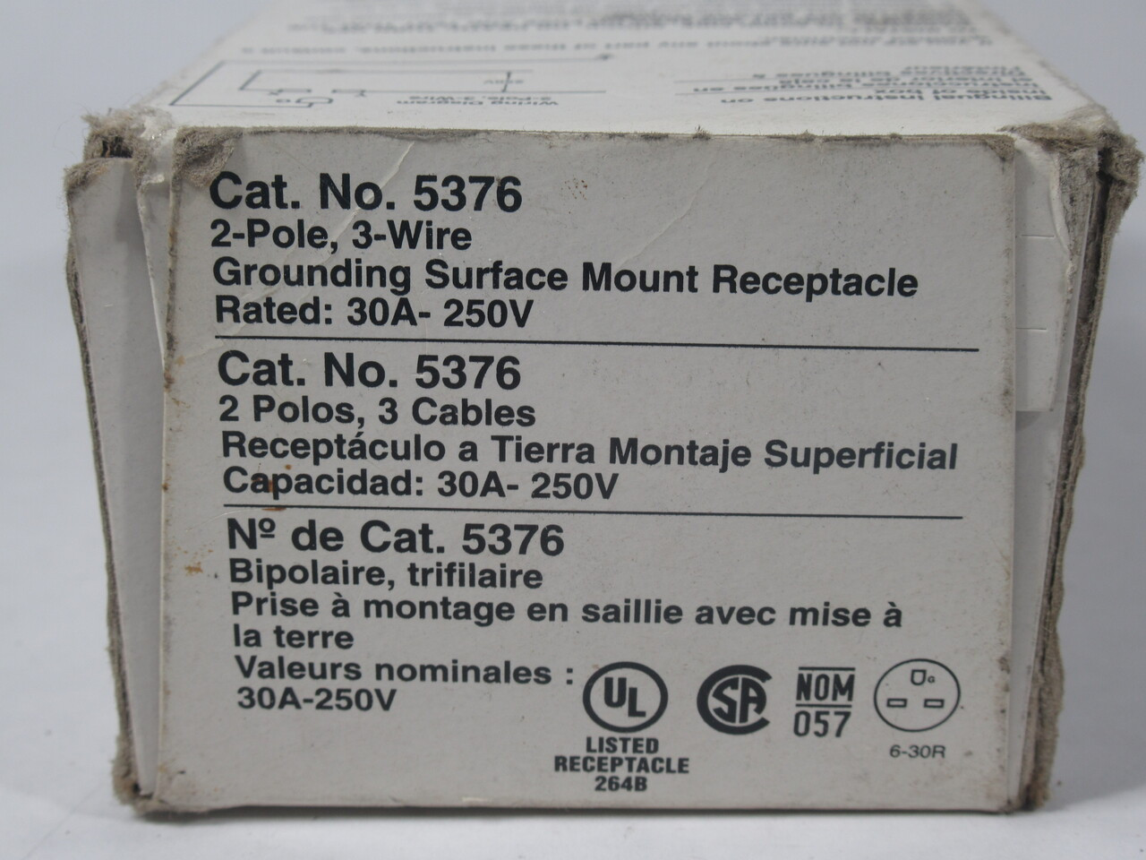 Leviton 5376 Grounding Surface Mount Receptacle 30A 250V 3W 2P BOX DAMAGE NEW