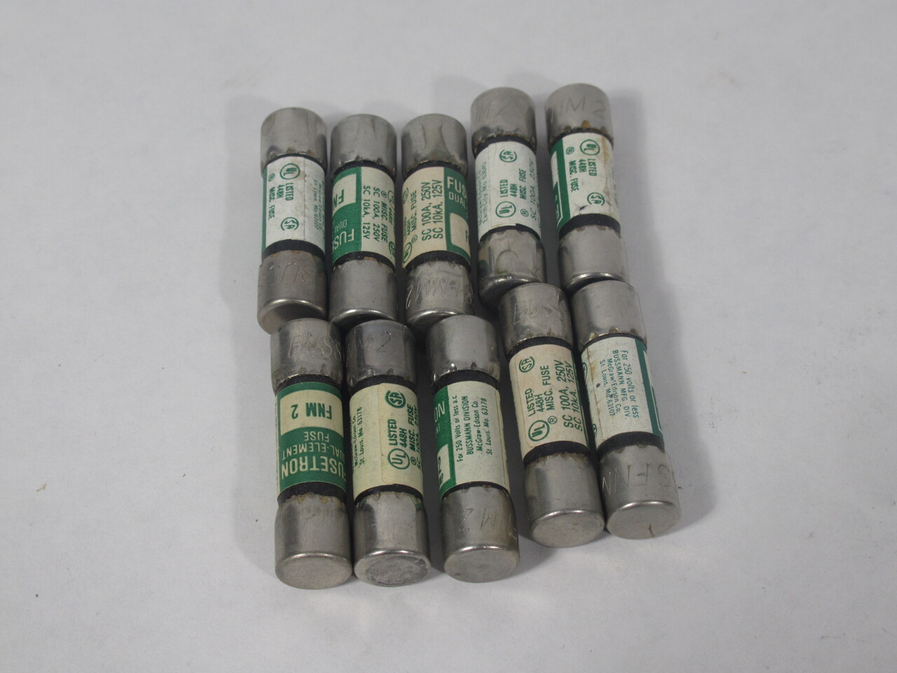 McGraw Edison Bussmann FNM-2 Fusetron Dual Element Fuse 2A 250V *LOT OF 10* USED