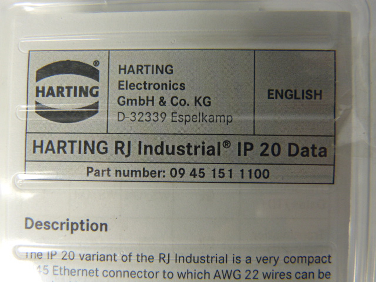 Harting 09-45-151-1100 IP20 Data Connector Kit ! NEW !
