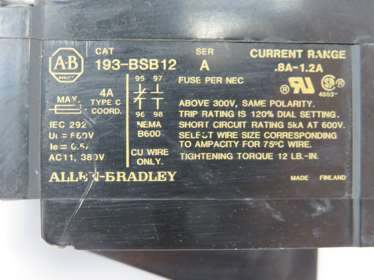Allen-Bradley 193-BSB12 Series A Overload Relay 0.8-1.2Amp *Cosmetic Chips* USED