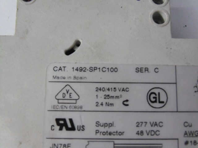 Allen-Bradley 1492-SP1C100 Supplementary Protector 10.0 A USED