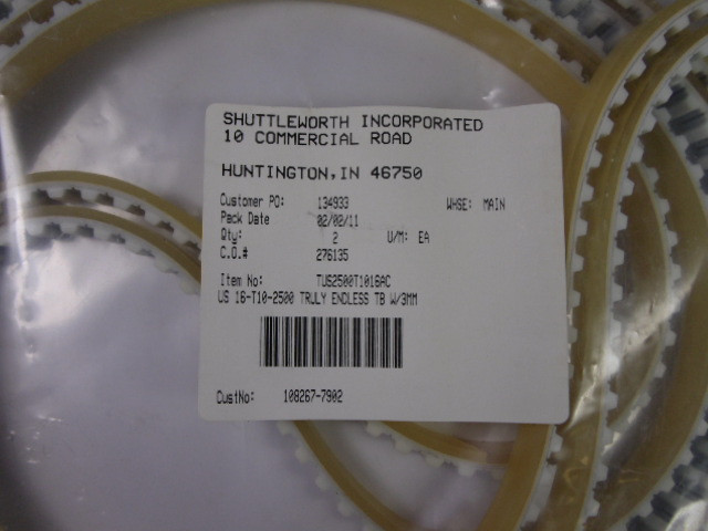 Shuttleworth 16-T10-2500 Truly Endless Timing Belt 2-Pack ! NWB !