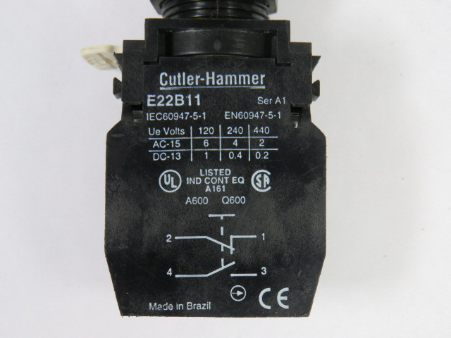 Cutler-Hammer E22PP4C Push Button 22mm 1NO 1NC Flush Yellow Head USED