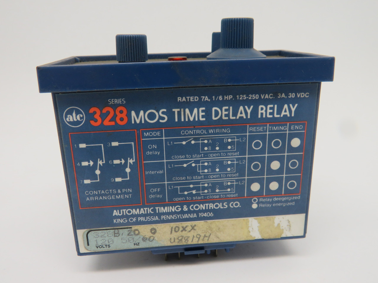 Automatic Timing Controls 328B Mos Time Delay Relay 0-1.0Hrs USED