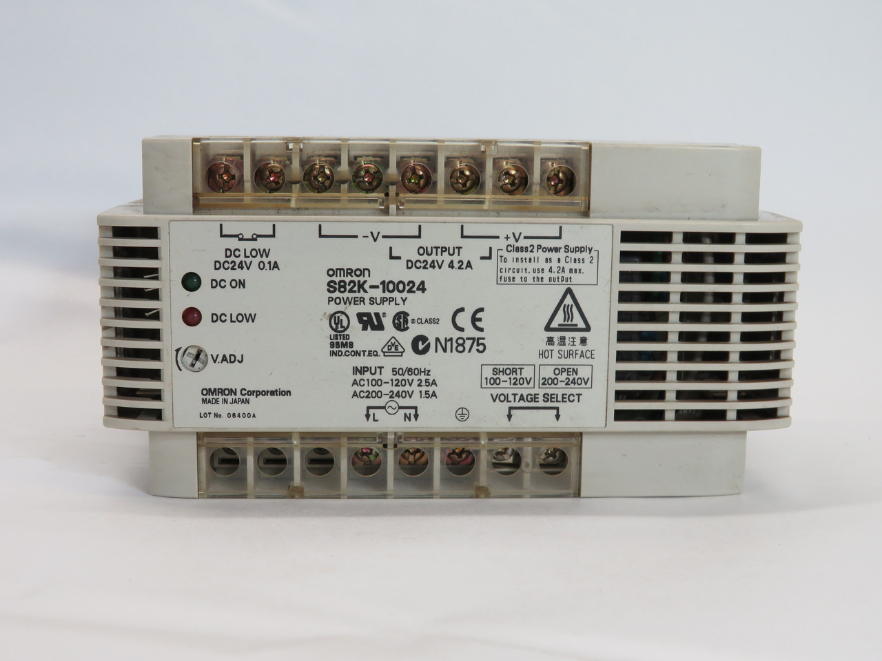 Omron S82K-10024 Power Supply w/DC Low 24VDC 4.2A DC Low: 24VDC 0.1A USED