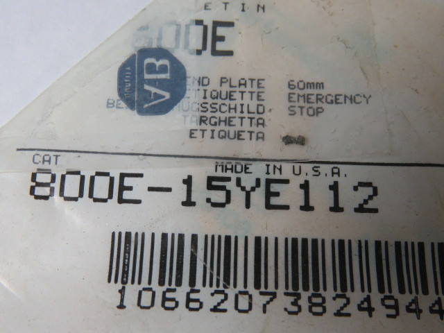 Allen-Bradley 800E-15YE112 Legend Plate Series A Emergency Stop Yellow ! NWB !