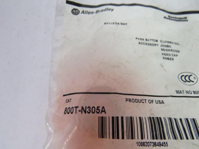 Allen-Bradley 800T-N305A Amber Illuminated Jumbo Mushroom Head Cap ! NWB !