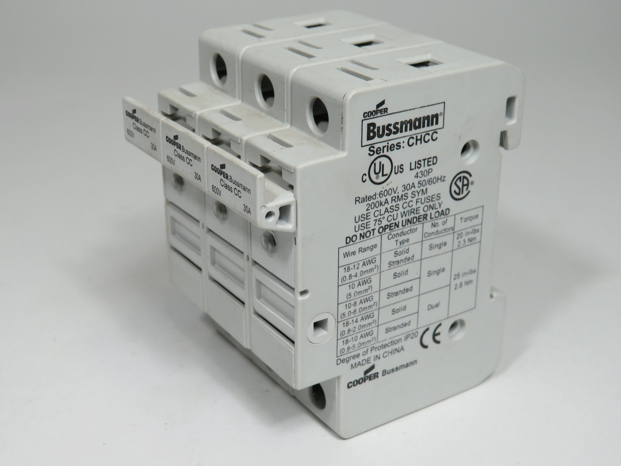Cooper Bussmann CHCC3DI Modular Indicating Fuse Holder 30A 600V 3-Pole USED
