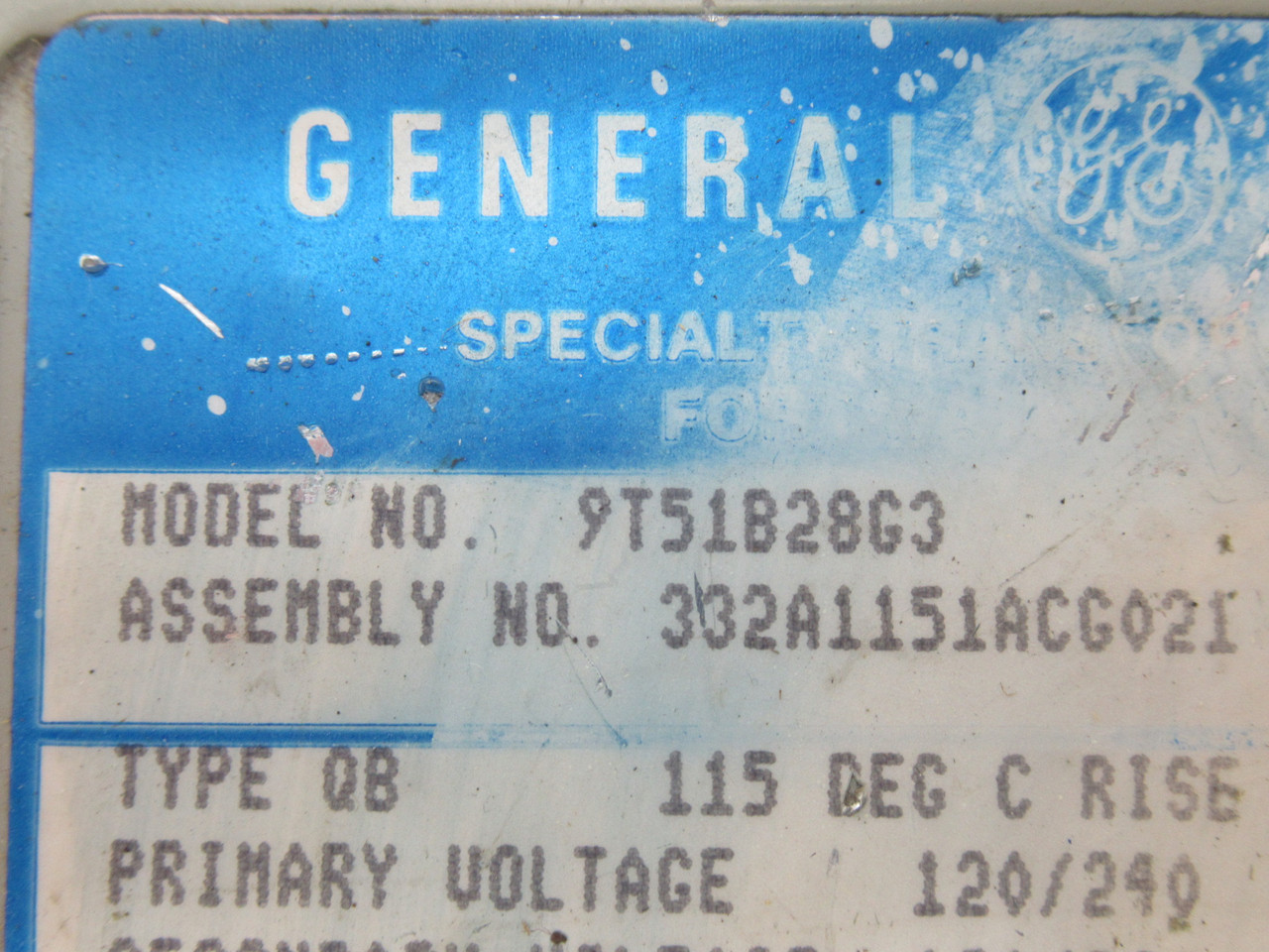 General Electric 9T51B28G3 Transformer 0.50kVA Pri 120/240V Sec 120/240V USED