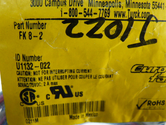 Turck FK8-2 Eurofast Straight Female Cordset M12 8-Pos ( U1132-022) 2M NWB