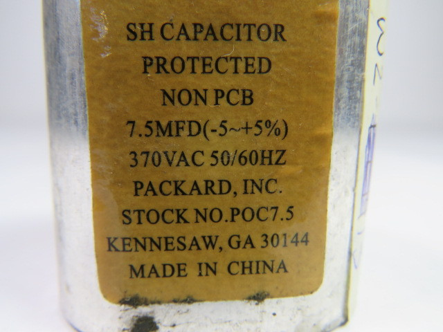 Packard POC7.5 Run Capacitor 7.5MFD 370VAC USED