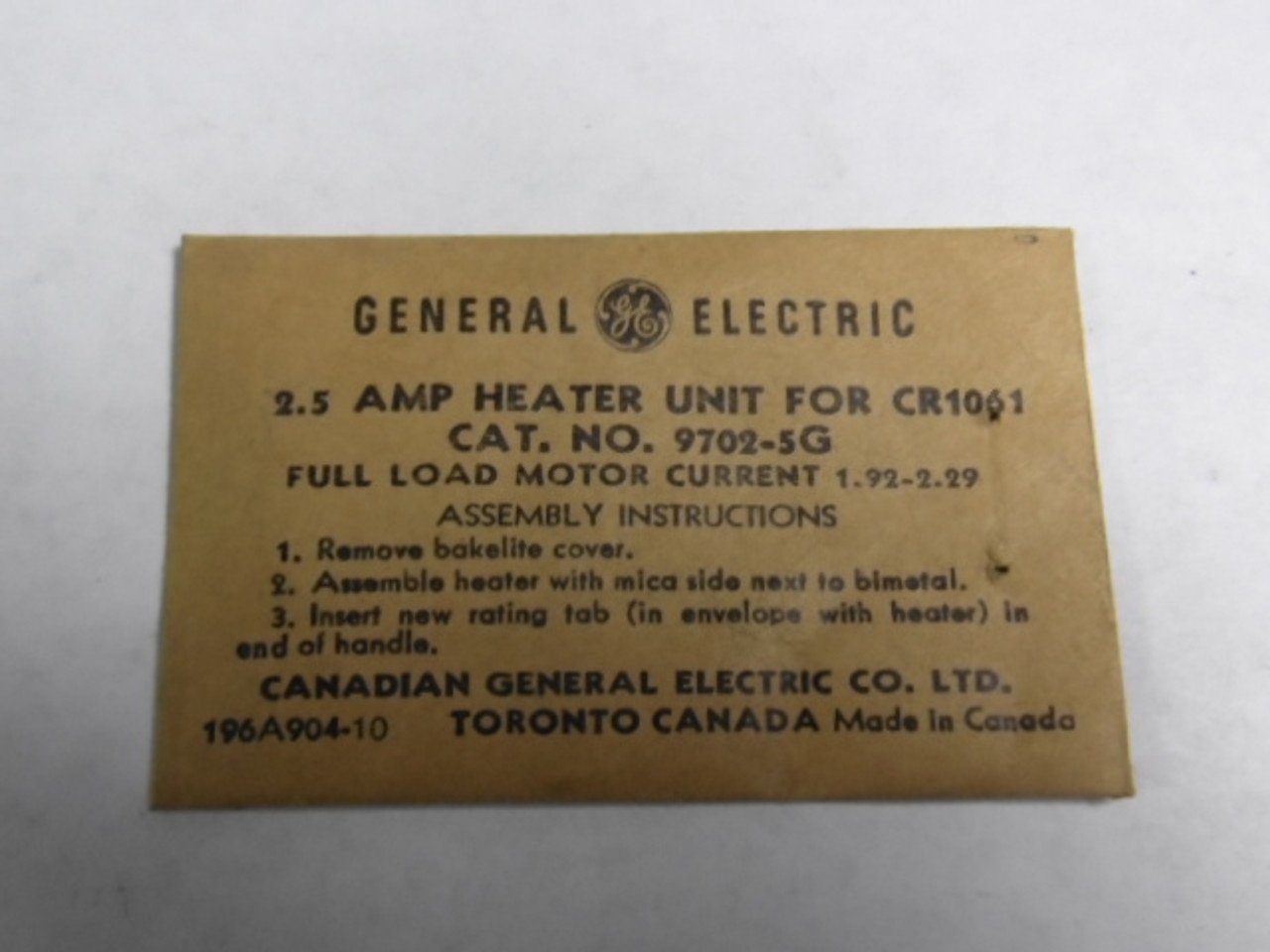General Electric 9702-5G Overload Thermal Heater Unit 2.5A NO HARDWARE ! NWB !