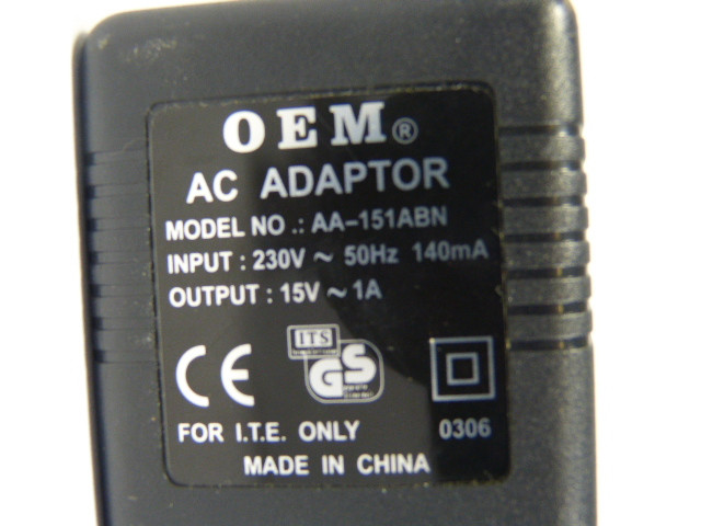O-E-M AA-151ABN AC Adaptor 230V 1A 50HZ USED