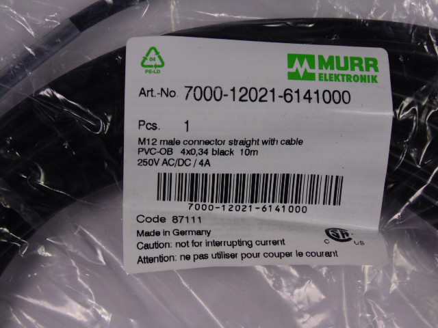 Murrelektronik 7000-12021-6141000 Male Connector Straight With Cable NWB