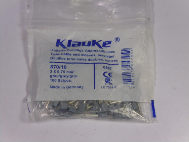 Klauke 870/10 Twin Cable End-Sleeved Insulated 100 Pack ! NWB !