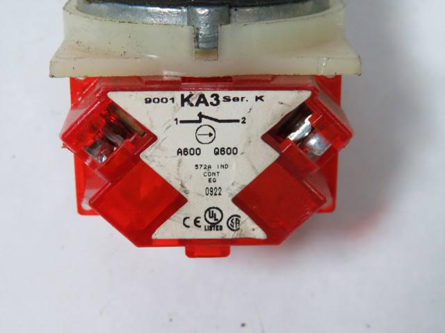 Square D 9001-KR3BH6 Ser K Push Button 3A 240V 1NC Black Extended w/Boot USED