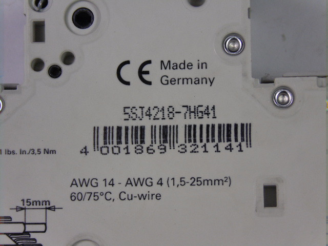 Siemens 5SJ4218-7HG41 Branch Circuit Breaker 15Amp 2Pole USED