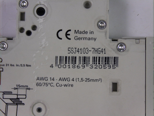 Siemens 5SJ4103-7HG41 Branch Circuit Breaker 3Amp 1Pole USED